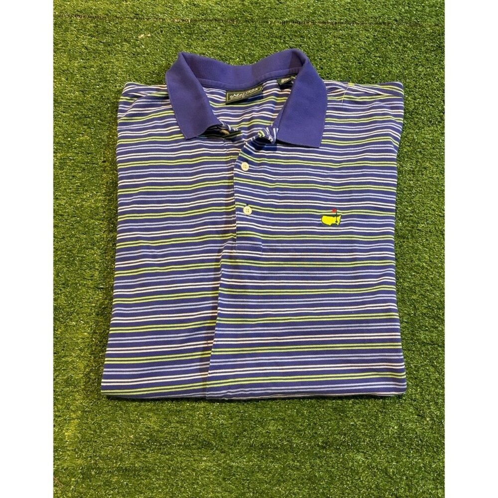 The Masters Polo mens XL green blue short sleeve golf logo bright loud casual
